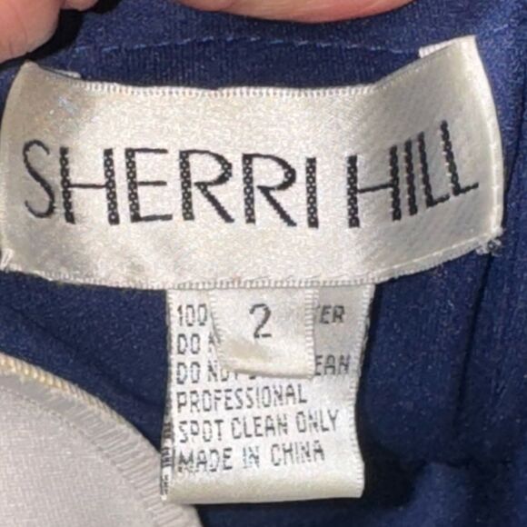 FORMAL SHERRI HILL navy blue high slit lace side sweet heart neckline gown sz 2 - Picture 8 of 8